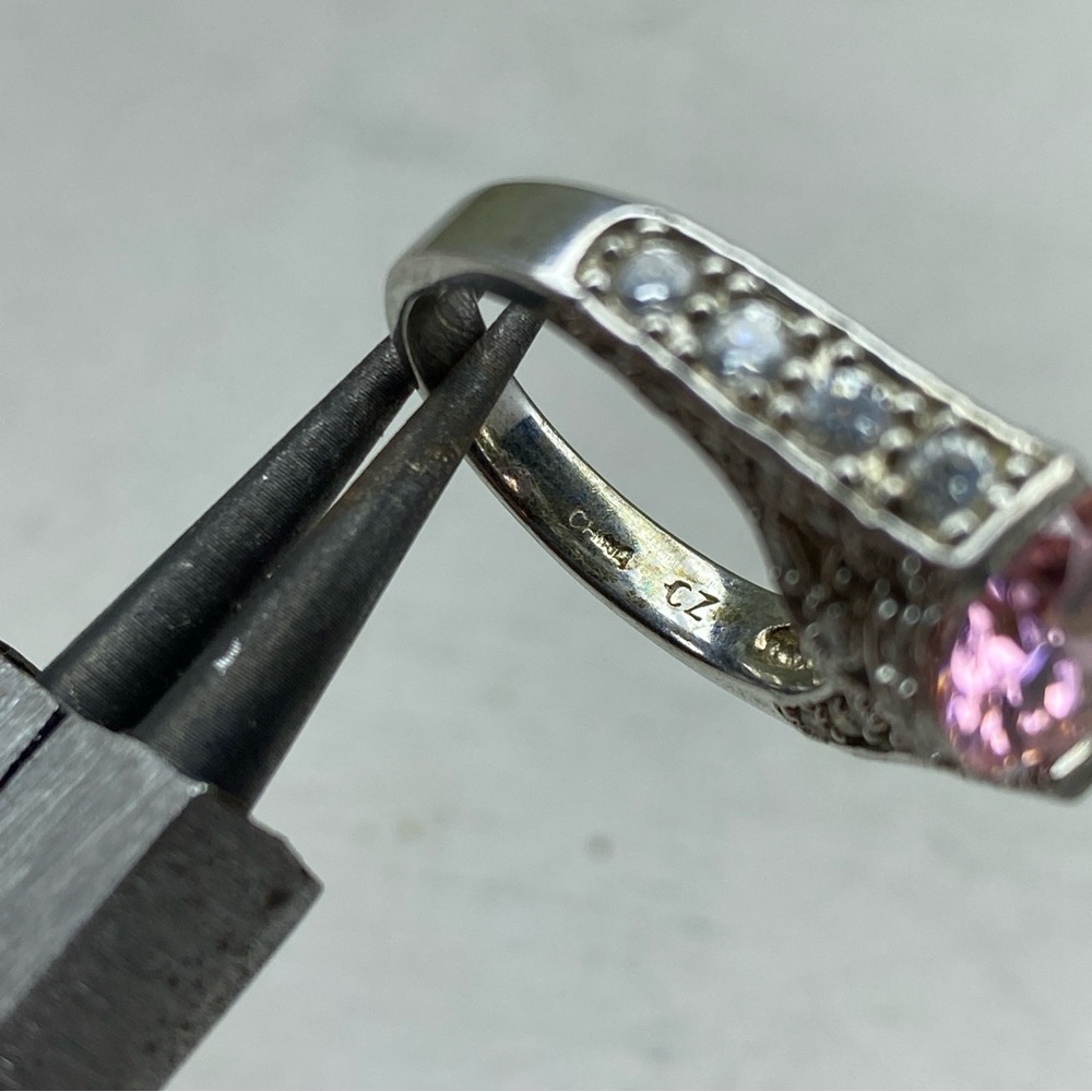 Sterling Silver 925 ADI Pink CZ Ring With CZ Accents Size 7 - Picture 13 of 14